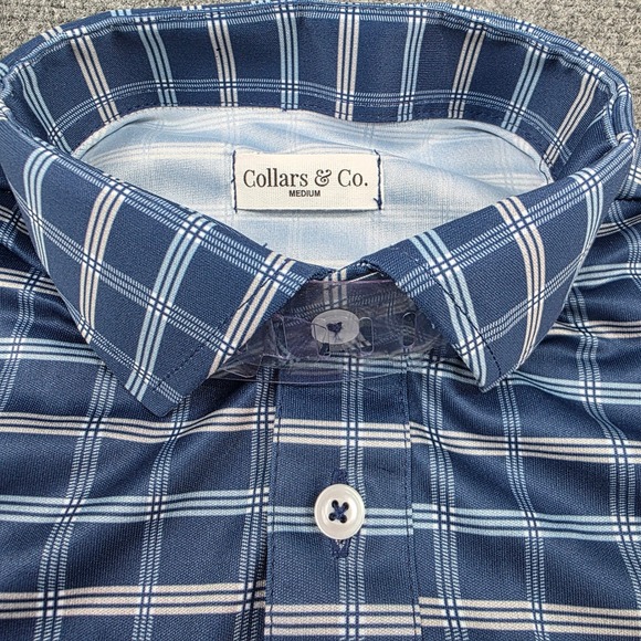 Collars & Co.‎ Dress Collar Polo Shirt Medium Blue Plaid Short Sleeve New